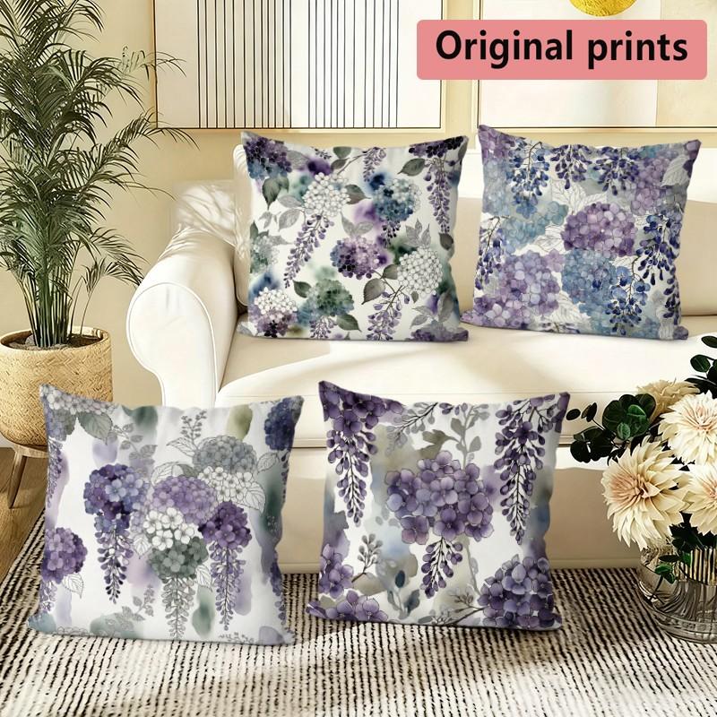Aquarell Lila Hortensie Kissenbezüge Muster Kissenbezug Geeignet für Sofa Schlafzimmer Auto Kissenbezug