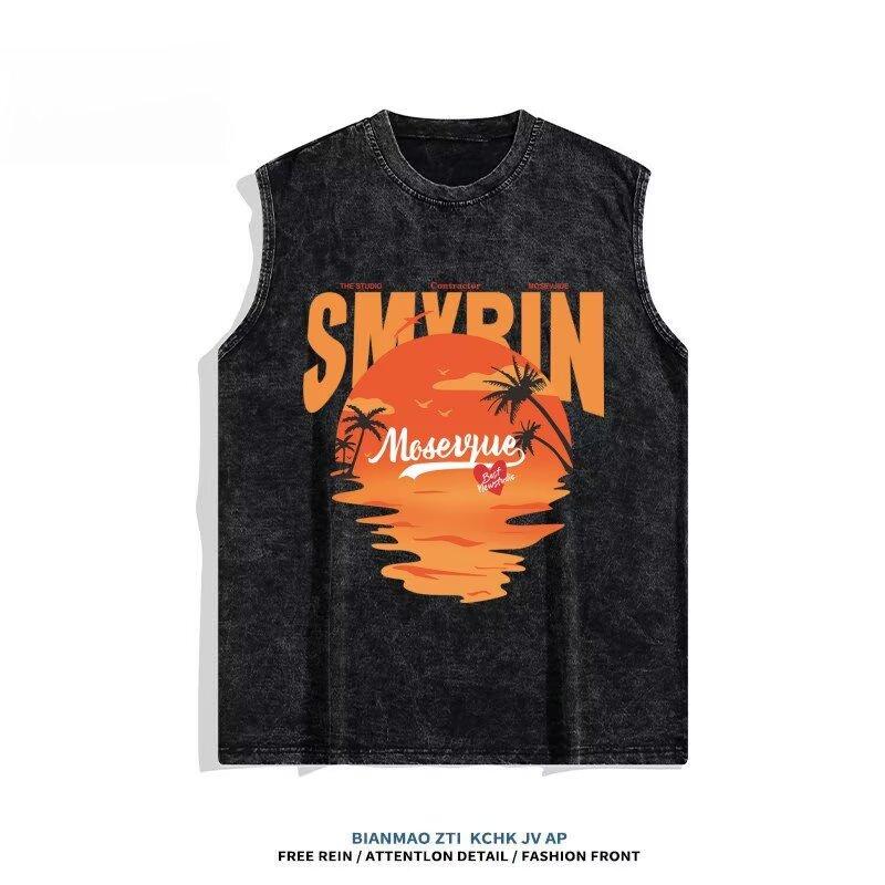 

Washed Vintage Vest Top Men Hong Kong Style Trendy Sleeveless Short Sleeve Fashion Simple Versatile Vest Tank Top M сірий колір