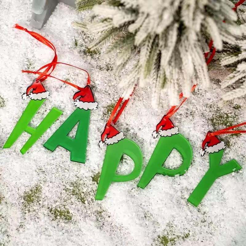 Green Elf Style 26 Letters Christmas Tree Hanging Ornaments DIY Craft Gift Tag Merry Christmas Decoration for Home 2026 New Year