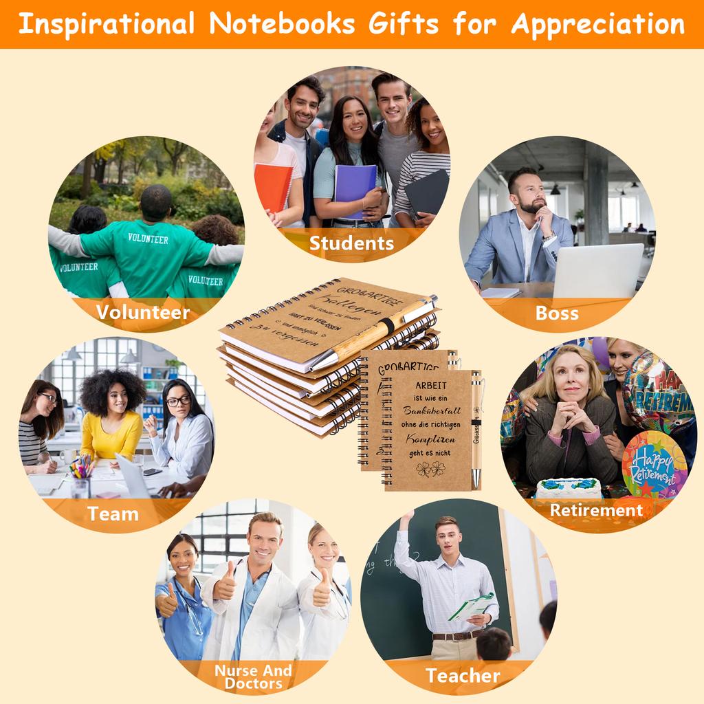 Set Of 6 Thank You Gifts For Colleagues Spiral Bound Motivational Inspirational Notebook With Ballpoint Pen For Colleagues Farewell Gifts Host Gifts