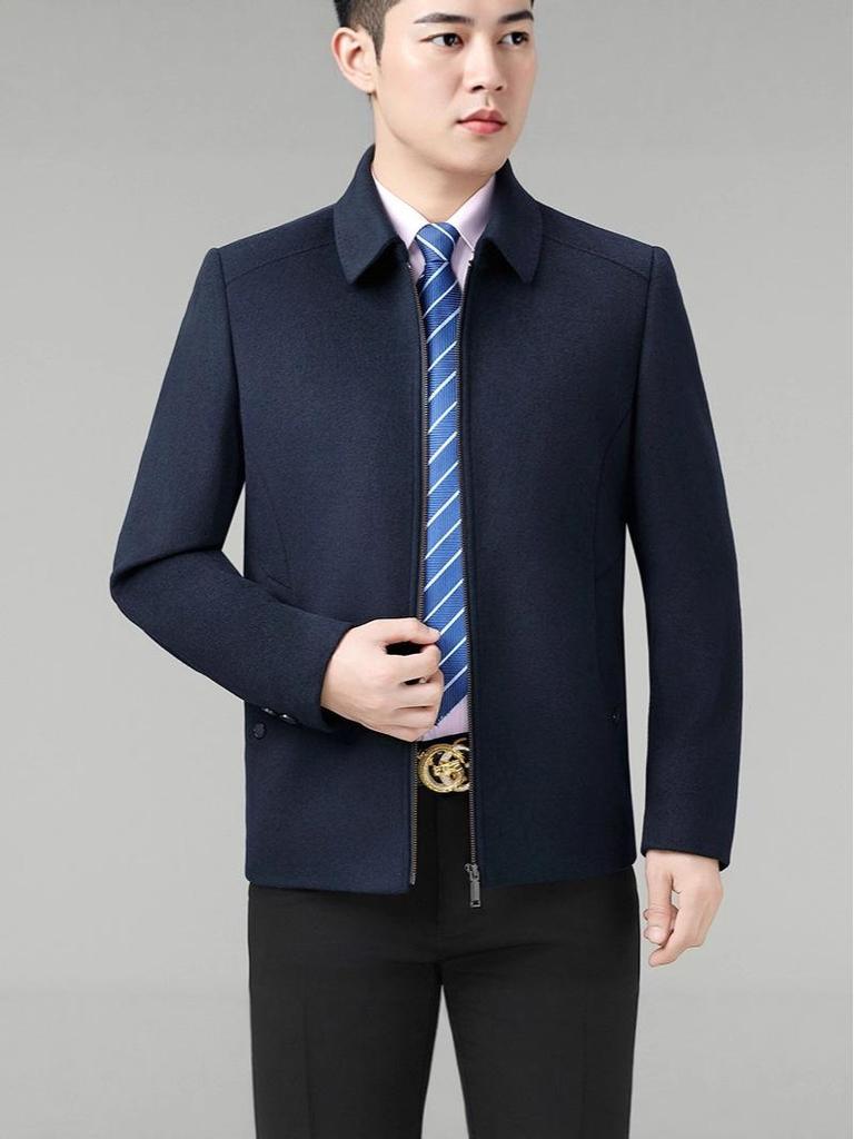 Men's High-End Cashmere Wool Jacket - Mid-Length Casual Lapel Coat for Middle-Aged Dads