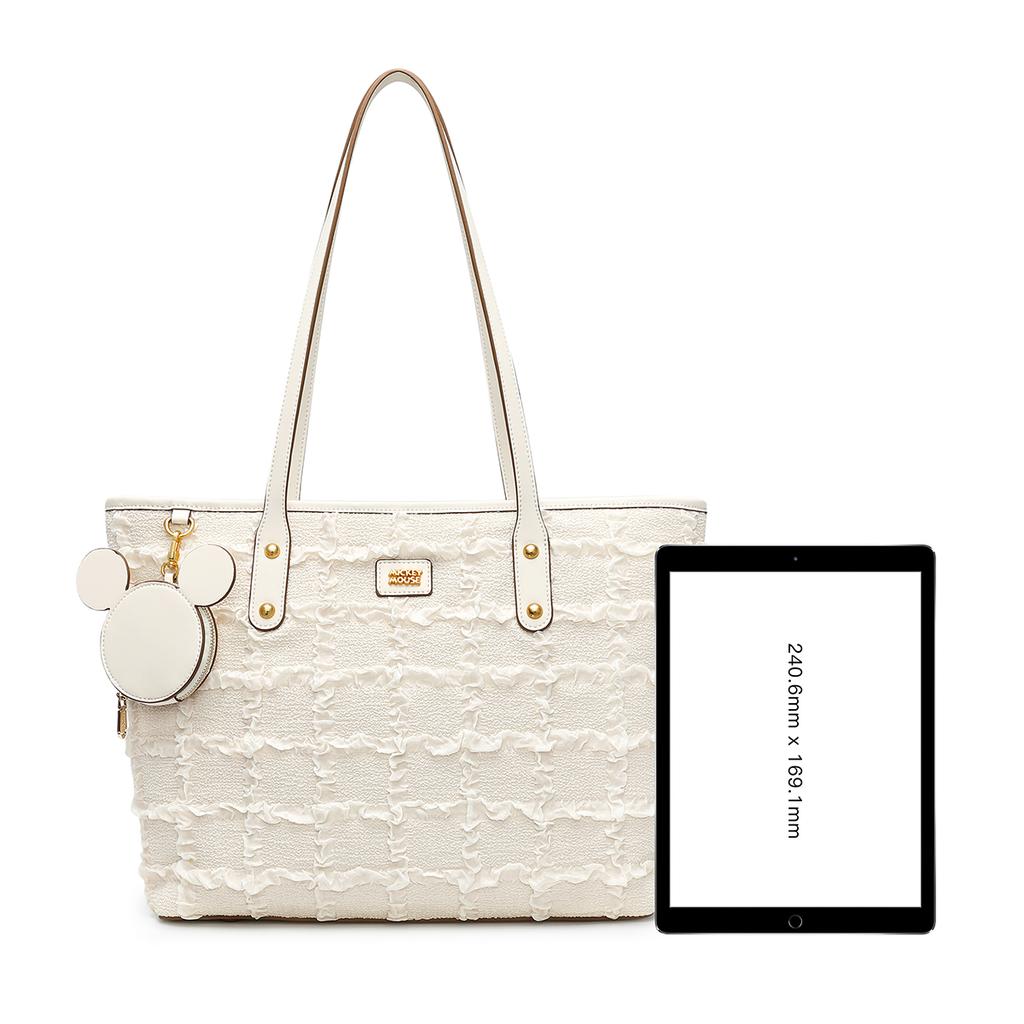 New Disney Mickey Fabric Tote Bag, Shopping Bag, Shoulder Bag Women's Ecru DHF51706-A