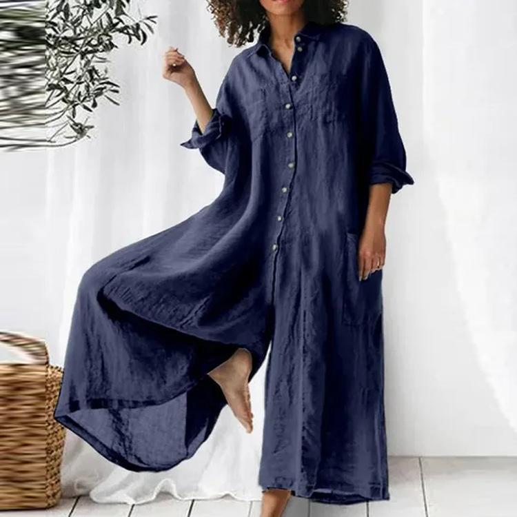 Women's Plus Size Jumpsuits Summer Casual Loose Cotton and Linen Wide-leg Jumpsuits