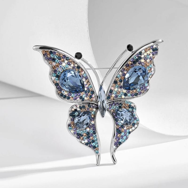 Rhinestone Butterfly Brooch Sparkly Exquisite Vintage Style Fashion Jewelry for Dinner Party Daily Outfit Anniversary Gift