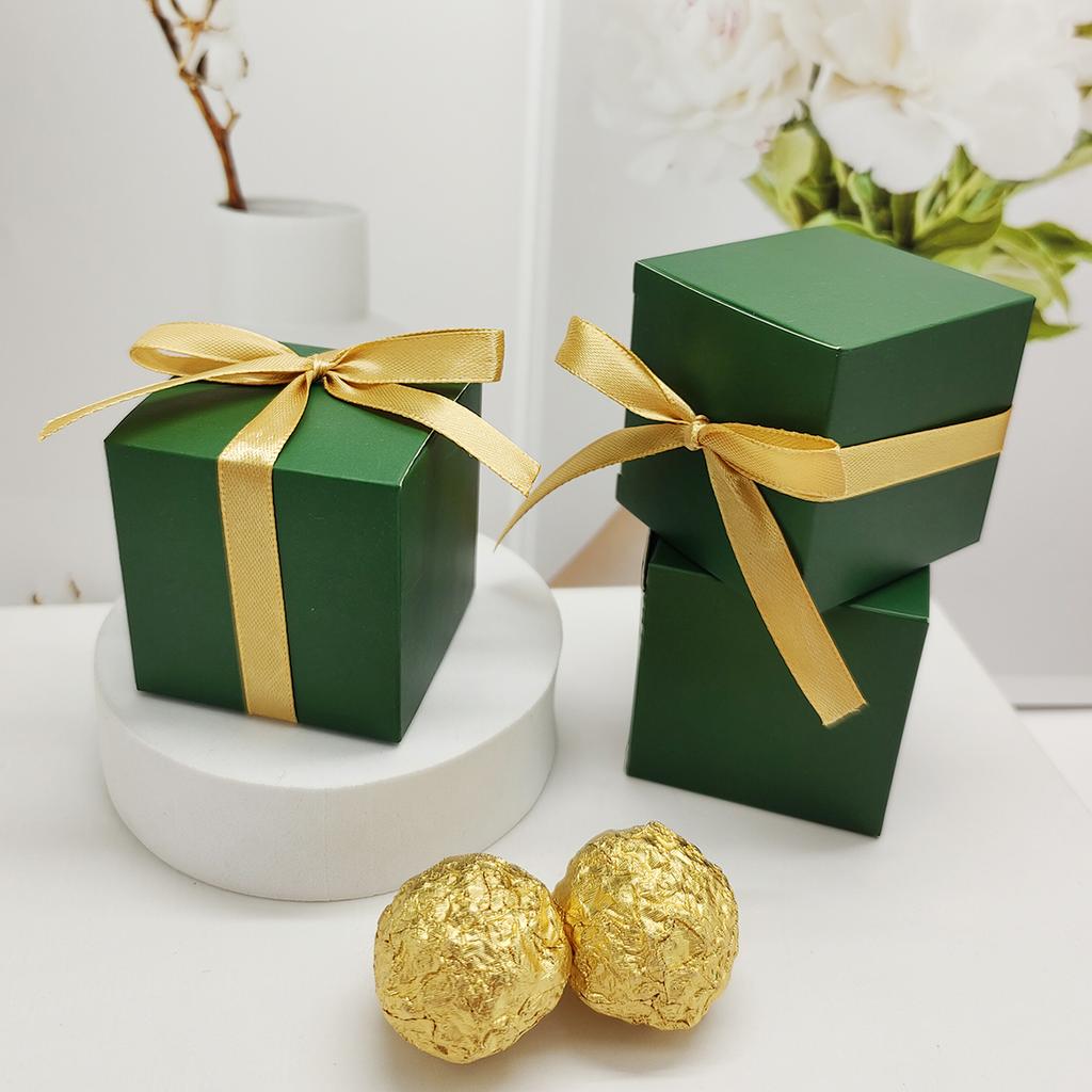 10/50 قطعة من علب الحلوى المربعة الخضراء، صندوق هدايا، صندوق تغليف، حفلات، لوازم الزفاف، لوازم الخبز