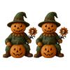 Pumpkin Man Figurine Scary Halloween Pumpkin Head Scarecrow Statue with Skull Sunflower Mini Desktop Ornament for Indoor Tabletop Mantel
