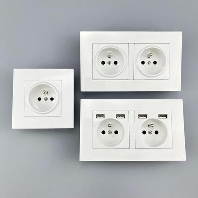 מטען USB כפול גרמני 16A, שקע קיר שקוע סוג 86, לבן, מאושר CE, תקן האיחוד האירופי