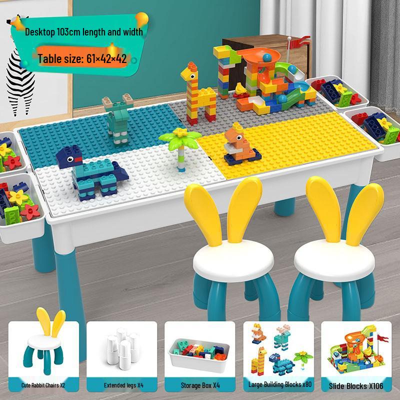 Multifunctional Building Block Table for Kids, Compatible with Large Lego Pieces, Educational Toy for Boys Ages 3-6