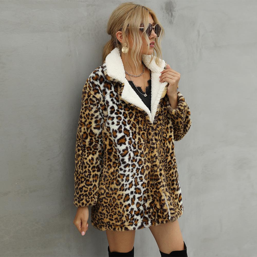 3 Leopard Print Autumn and Winter Plush Imitation Fur Coat Coat