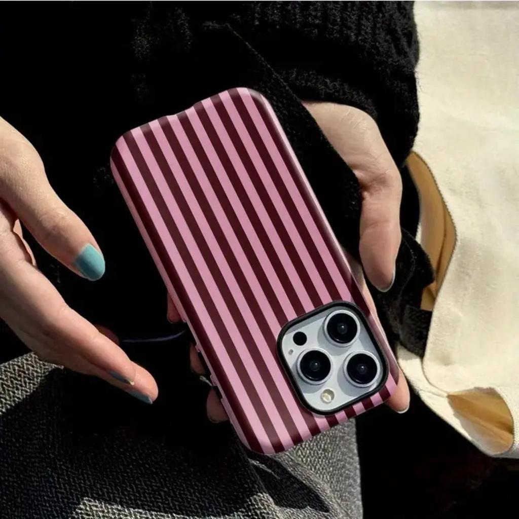 Pink Striped Lines Simple Stylish Two-in-One Protective Case, Durable Shockproof Cover for iPhone 17 16 15 14 13 12 11 Plus Pro Max, 1pc