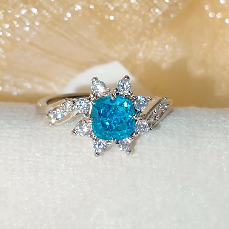 925 Sterling Silver Bright Ice Flower Cut High Carbon Diamond Twist Sunflower RingGood product