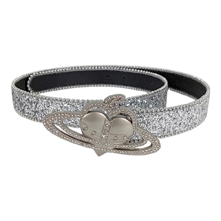 Heart Buckle Waist Belt for Women Blingbling Sequined Belt All Matching Western Belt Shimmering Belt for Jeans Pants