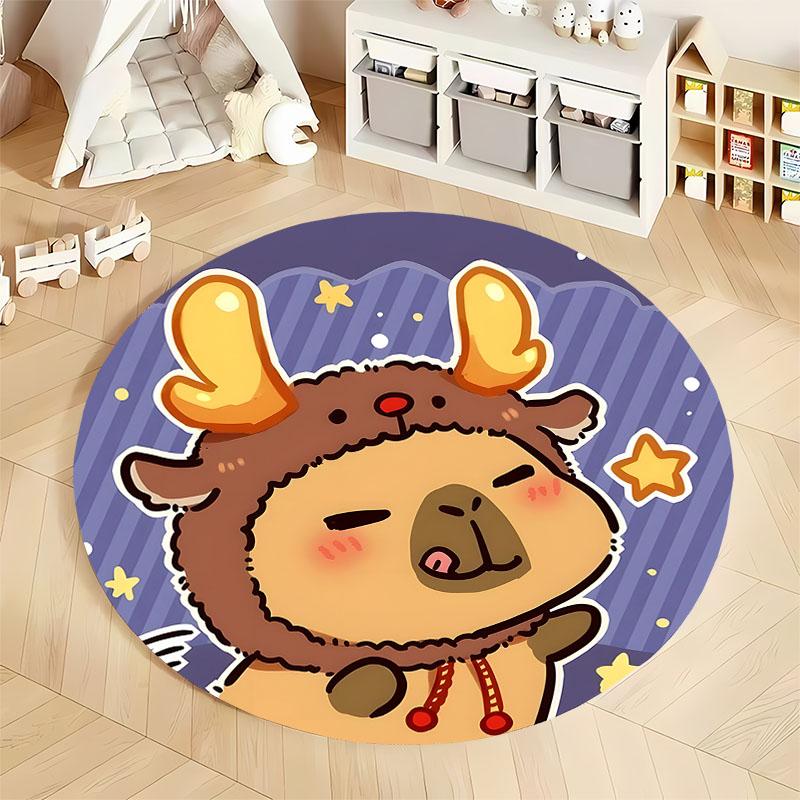 Cute Cartoon Deer-Themed Round Rug for Kids' Room Round Carpet for Home Sofa Bedroom, Gift