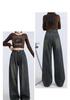 Women's Cement Gray High-Waisted Wide-Leg Jeans - Autumn Winter Retro Style, Petite Loose Fit