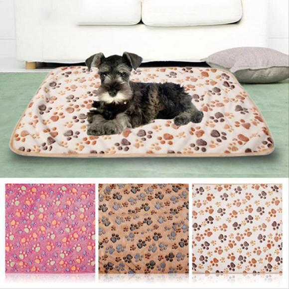 Warm Pet Cat Dog Puppy Paw Bone Printed Soft Fleece Blanket