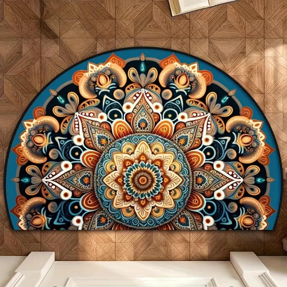 Boho Half Round Doormat Floral Pattern Floor Mat High Quality Welcome Rugs  Indoor Outdoor