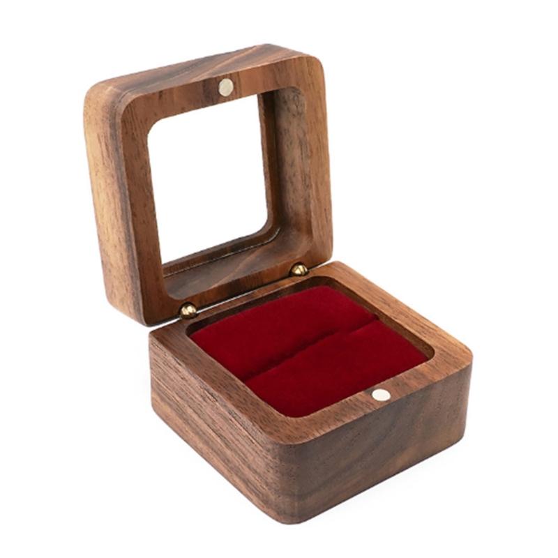 Sturdy Wood Jewelry Storage Container Elegant Wood Double Rings Box for Wedding and Engagement Ceremony Storage