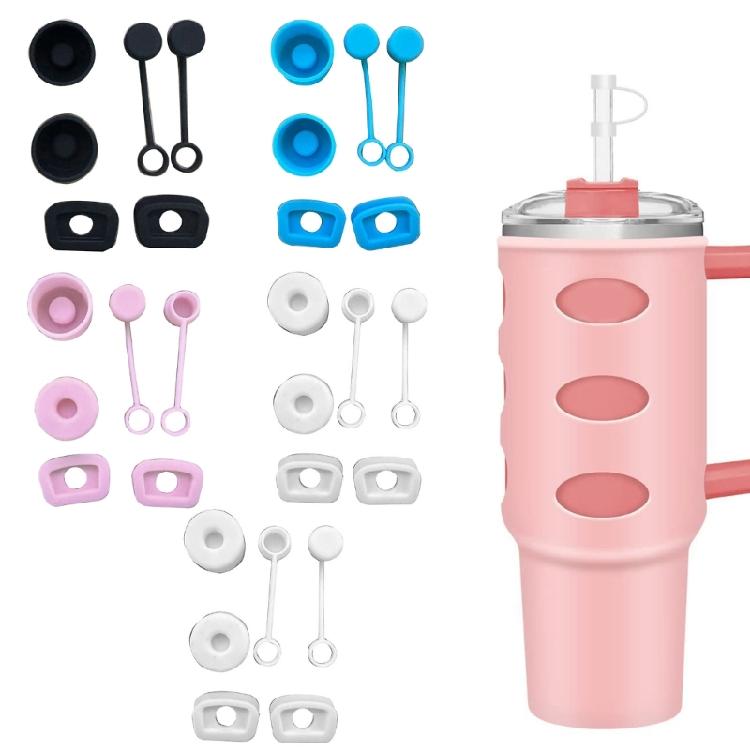 6Pcs Straw Cover Cap Square Leak-Stopper Round Lid-Stopper Plug Silicone-Stopper