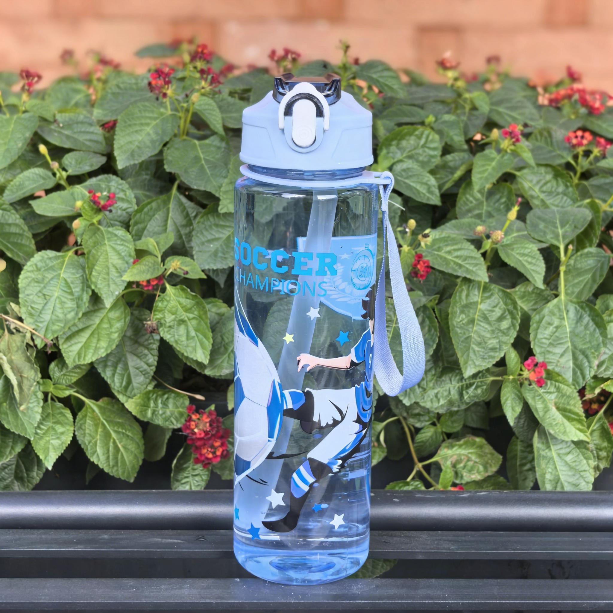 

750Ml Soccer Water Bottle Cute Water Cup With Silicone Straw Leakproof Plastic Waterbottles Summer Water Kettle Football Set 750ML