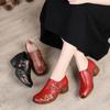 Black Woman Pumps Genuine Leather Women's Medium Designer Ladies Pumps Women Shoes Retro Flower Print Boho Shoes On Heels