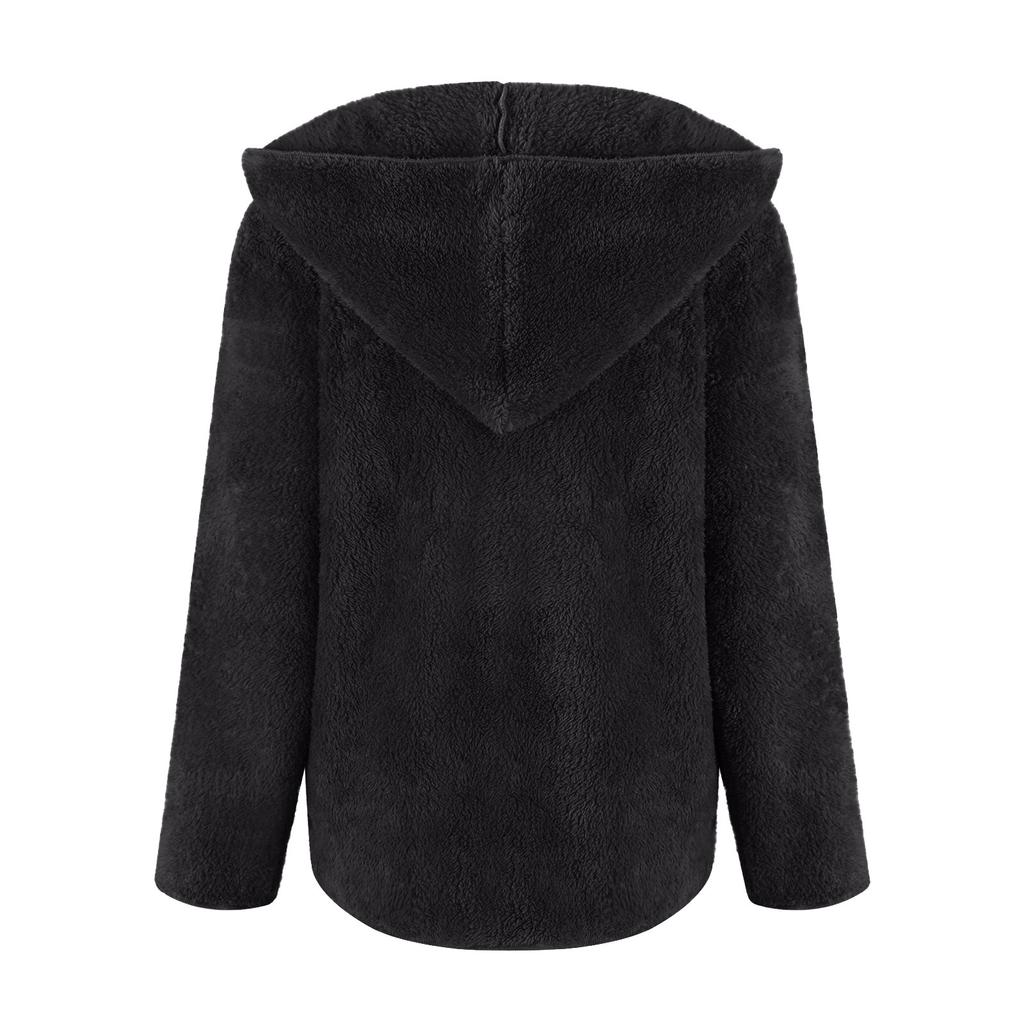 Womens Plush Jacket Oversized Jacket Coat With Pockets Open Front Hooded Fuzzy Cardigan