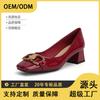 Source factory custom sheepskin square head high heels thick heel French stepping heel single shoes patent leather 332-8
