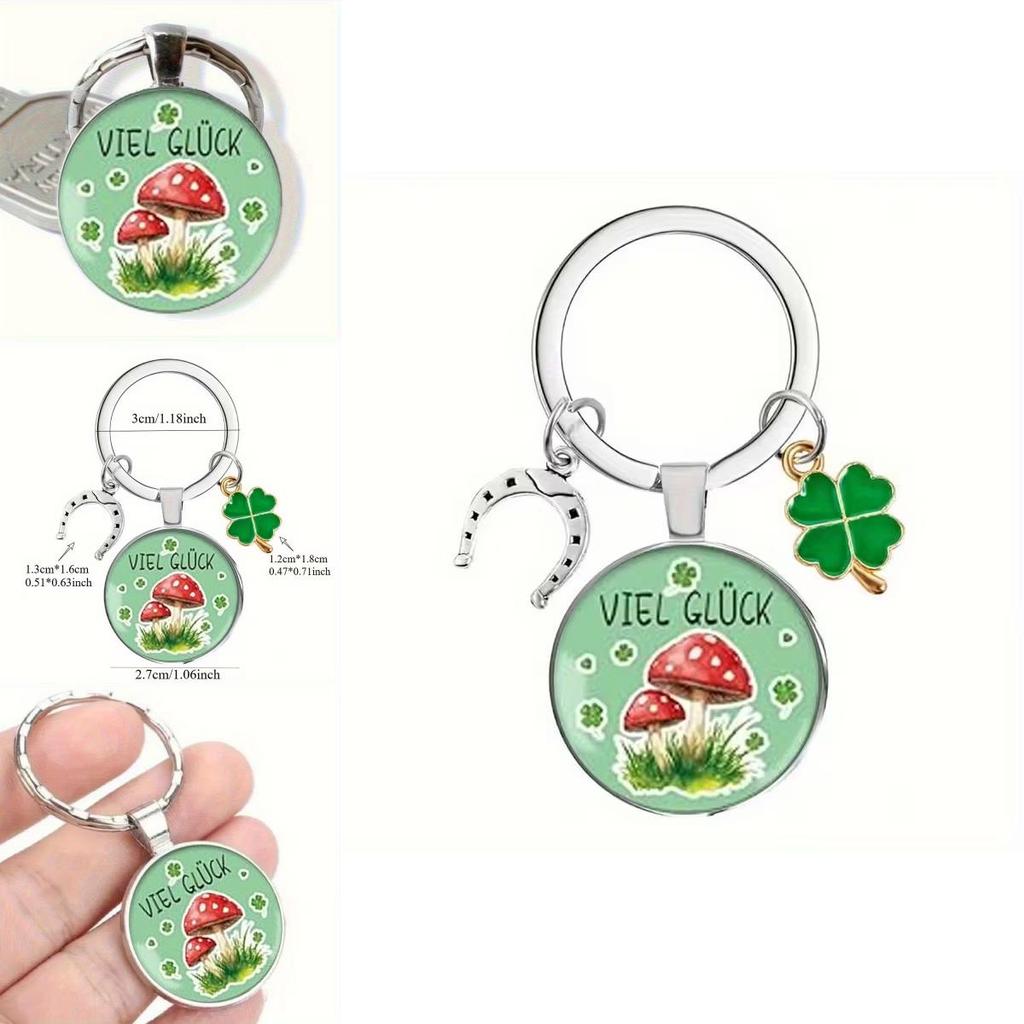 Four Leaf Clover And Mushroom Keychain Alloy Cute Gift For Couples And Friends