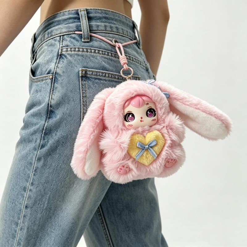Cute Long Ear Bunny Plush Keychain Fluffy Sweet Rabbit Vinyl Doll Pendant Decor Backpack Hanging Girls Kawaii Gift