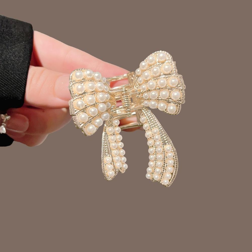 1pc Pearl Bow Hair Claw Pearl Accents Gold Details Elegant Design Special Events Daily Looks Charming Sophisticated Accessory