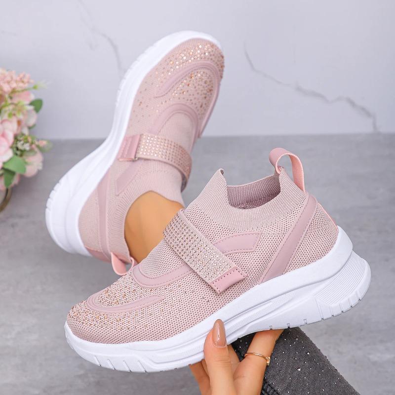 New Platform Lightweight Casual Rhinestone Deep Mouth Round Toe Breathable Single Shoes
