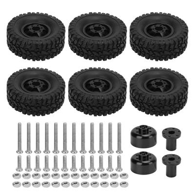 RC Rubber Tires with Aluminum Alloy Wheel Hub for WPL C14 C24 C34 C44 B14 B24 B16 B36 4WD Car ModelBlack