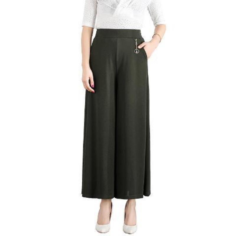 New Spring High-waist Wide-leg Pants for Middle-aged Look Loose Large-size Skirt Pants Durable