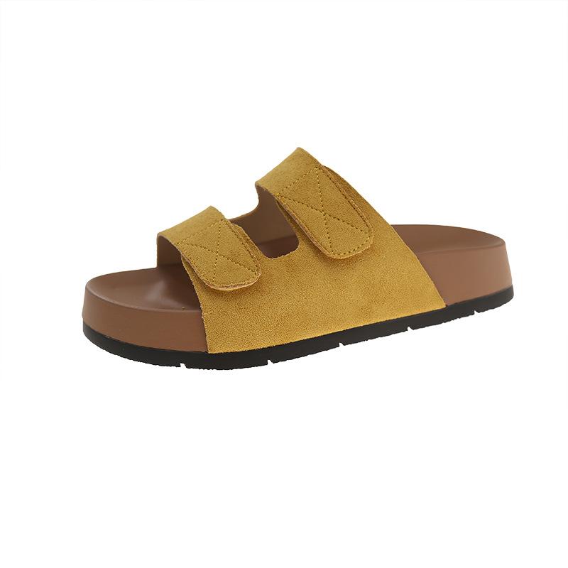 Soft-soled retro platform slippers women's summer 2025 new fashion one-word Velcro outer wear premium sandals
