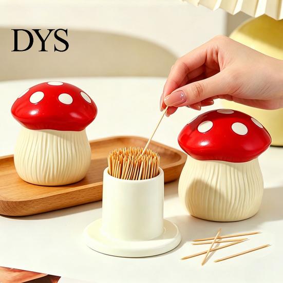 Restaurant Toothpick Dispenser Red Mushroom Holder Decorative Tooth Picks Box Home Office Kitchen Storage Container Housewarming Gift Portable
