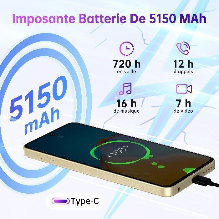 Refurbished - OUKITEL C26 Téléphone Portable, Android 16 16GO RAM+128GO ROM Smartphone 6,63"HD 5150mAh, Empreinte Digitale/Face ID/GPS,Violet