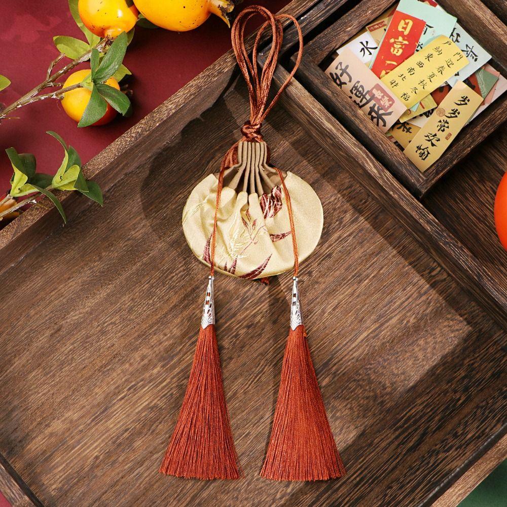 

Элегантная ювелирная сумка на шнурке в китайском стиле, ретро парчовая сумка, фестиваль лодок-драконов yellow-with tassel