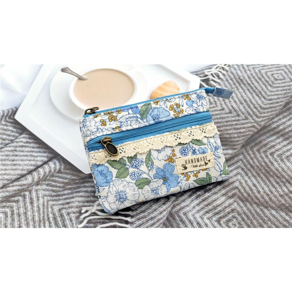 Encantador Monedero Mini con Estampado Floral, Adecuado para Mujeres, Compacto Monedero Multiespacio con Cremallera