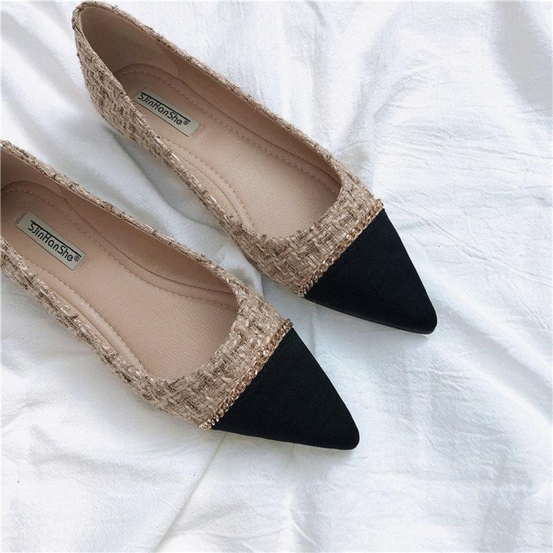 Fashion Ladies Flat Shoes 2025 Pointed Toe Pumps Ladies Metal Color Block Flat Shoes Soft Sole Non-slip Women's Shoes