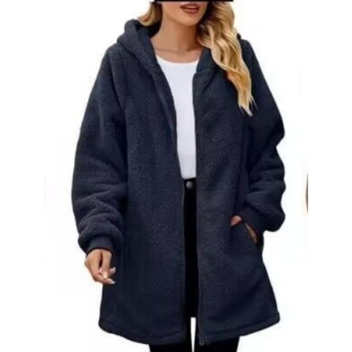 

Women s Fashion Solid Color Warm Fuzzy Coat for Fall and Winter S темно-синий