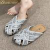 Fashion Bling Weave Mules Shoes Woman Casual Platform Slippers Women Flat Sandals Summer 2025 Trend Shallow Dress Comfort Slides Mujer