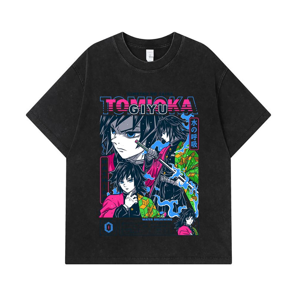 275 GSM Washed T-shirts 100% Cotton Demon Slayer V10 Tomioka Print Unisex Heavy Cotton T Shirt