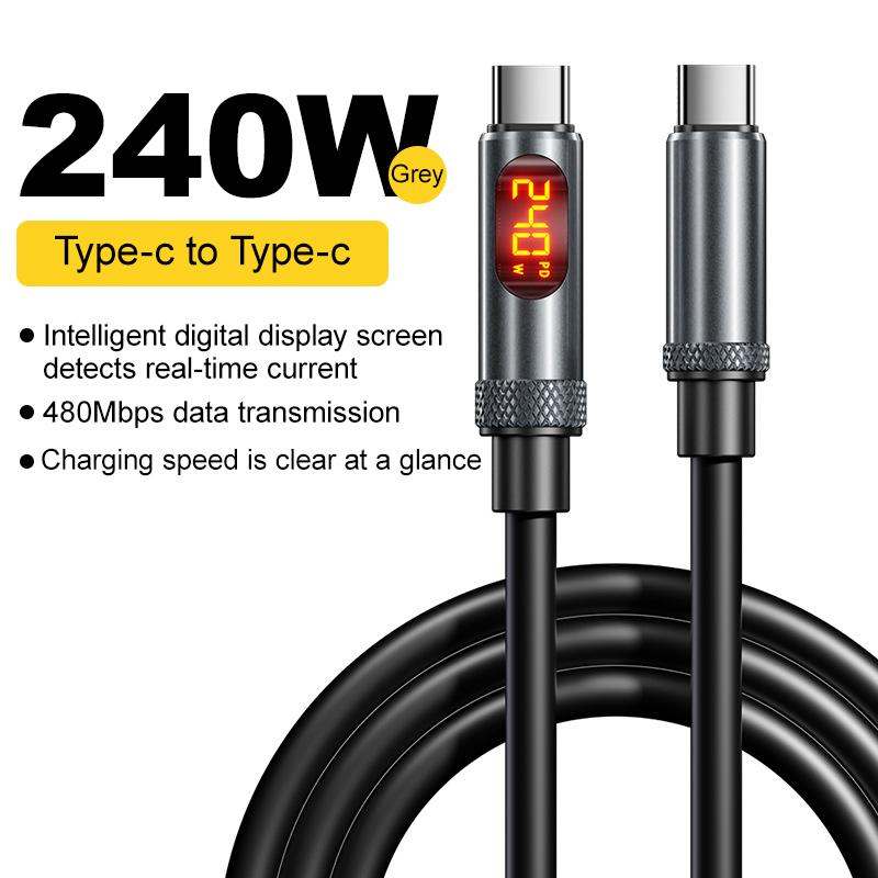 240W Max Digital Display Fast Charge Cable with Aluminum Alloy Case, 480Mbps, Type-C To Type-C for 17 16 15 Pro Max