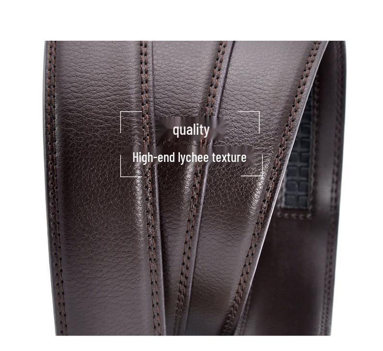 Lychee Pattern Men's Cowhide Belt Body - Automatic Buckle, Headless Design