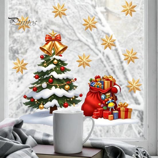 Winter Theme Party Supplies Christmas Window Static Sticker, Creative Snowman Tree Pattern PVC Decal, Waterproof Festival Atmosphere Wall Decals