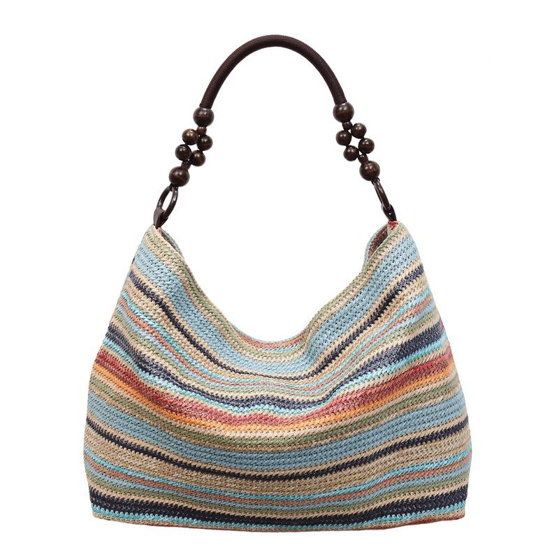 Seaside Vacation Colorful Straw Bag Women's Large Capacity Commuting Shoulder Tote Bag