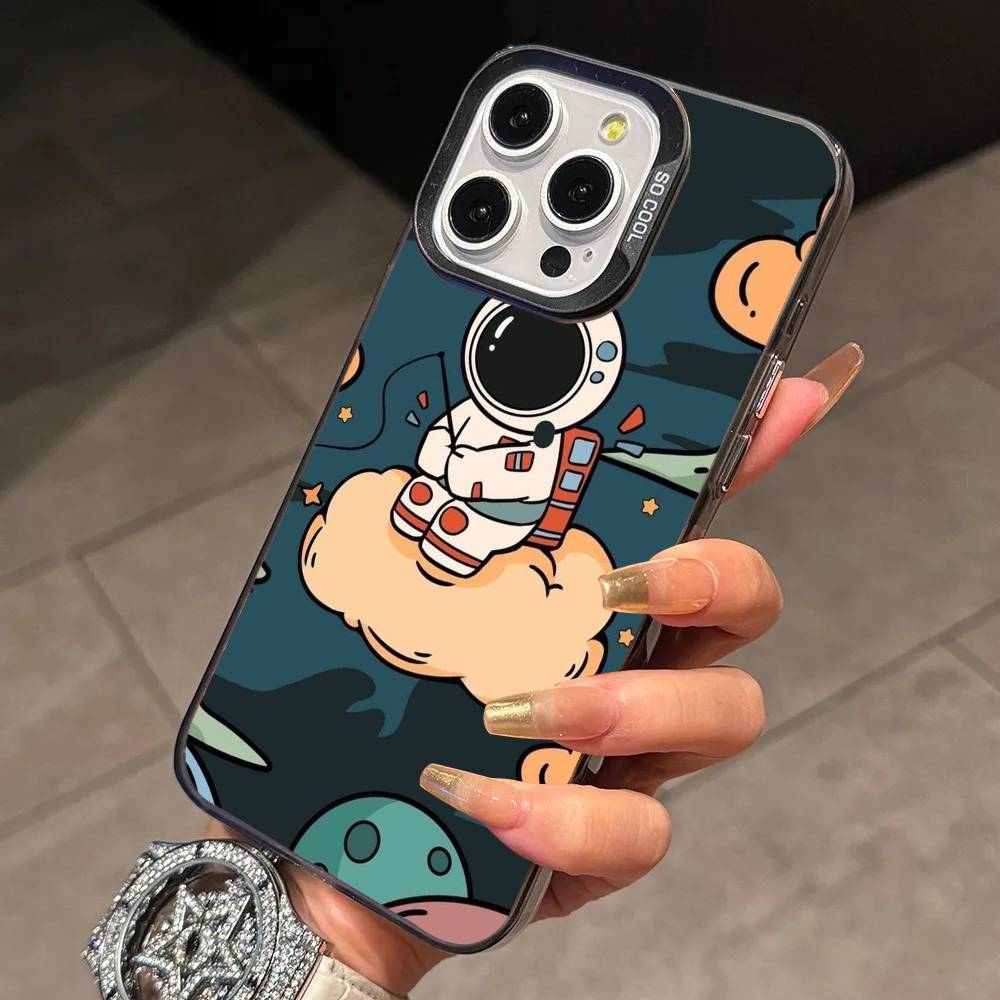 Astronaut S-Silicone Phone Case For iPhone 17,16,15,14,13,12,11 Plus,Pro Max,XS,Colorful Silver Phone Case Funda Cover