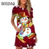 Fashion Christmas Snowman Digital Printed Women's Clothing Kawai Sweet Cartoon Short Sleeve New Summer Casual Dress