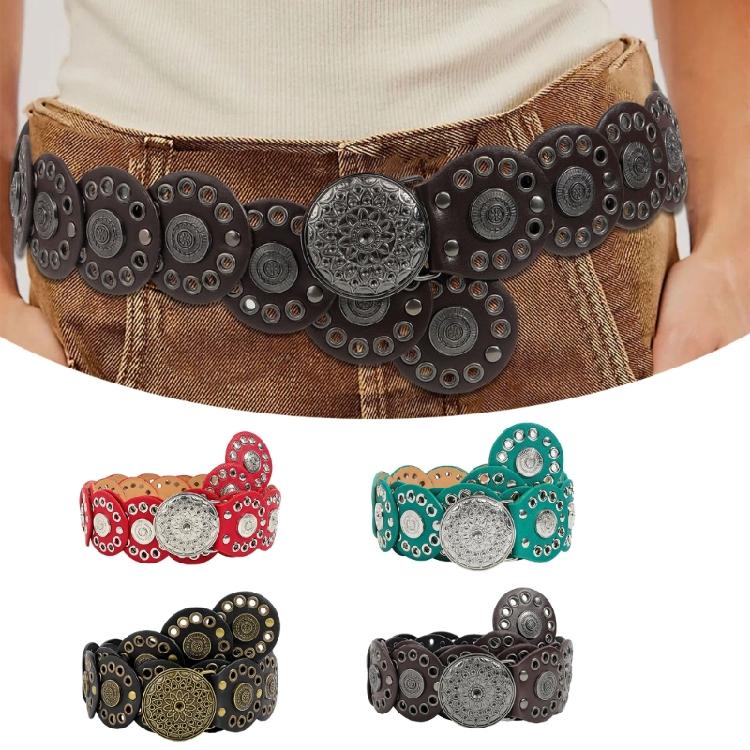 Discs Grommet Belt Punk Waist Belt Unique Buckle for Jeans Dress Unsiex