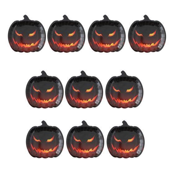 Halloween Pumpkin Paper Plates Black Orange Pumpkin Grimace Plates Disposable Serving Trays for Halloween Party Favors