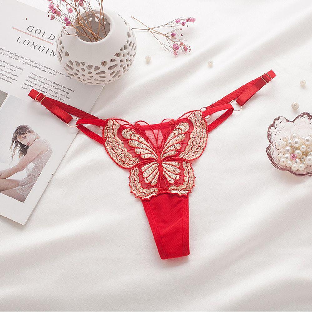 Butterfly Pattern Briefs Embroidery Solid Color Sexy Underwear Lingerie Women Panties Underpant